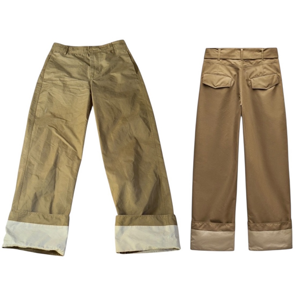 Zara Twill Tan Khaki Cuffed High Waist Pants - S